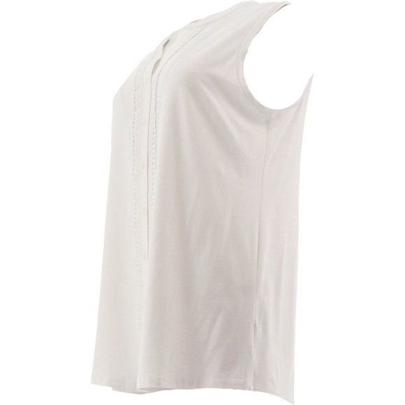 NWT LANDS' END WOMEN'S COTTON-MODAL LACE TRIM SLEEVELESS TOP WHITE XS & SMALL - Picture 2 of 12